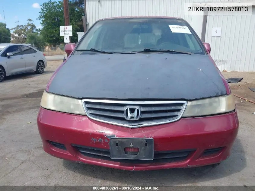 2002 Honda Odyssey Ex-L VIN: 2HKRL18972H578013 Lot: 40360261