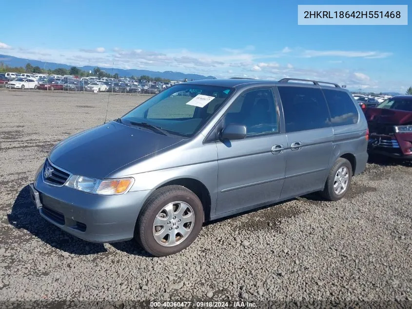 2002 Honda Odyssey Ex VIN: 2HKRL18642H551468 Lot: 40360477