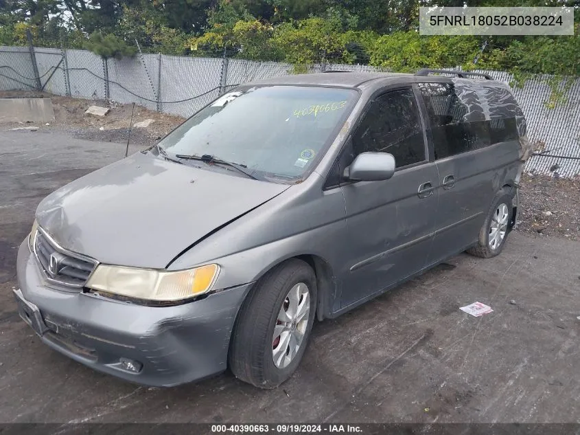 2002 Honda Odyssey Ex-L W/Dvd/Leather VIN: 5FNRL18052B038224 Lot: 40390663