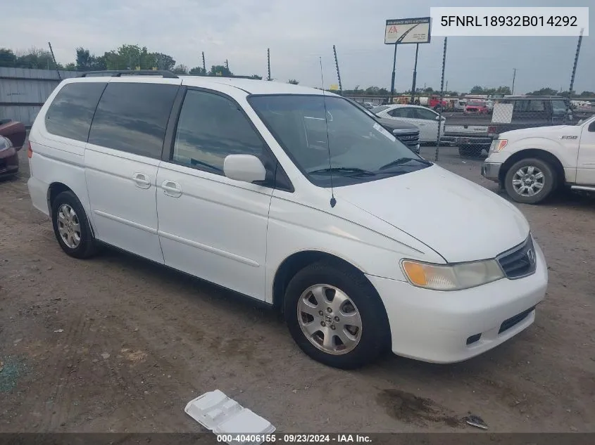 2002 Honda Odyssey Exl VIN: 5FNRL18932B014292 Lot: 40406155