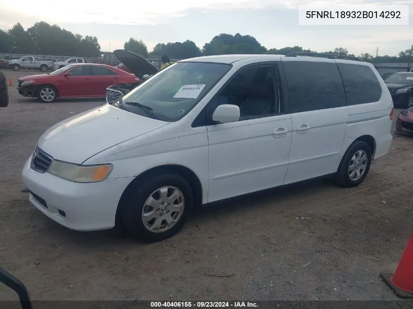 2002 Honda Odyssey Exl VIN: 5FNRL18932B014292 Lot: 40406155