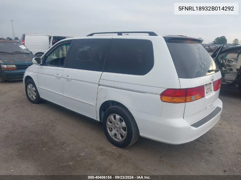 2002 Honda Odyssey Exl VIN: 5FNRL18932B014292 Lot: 40406155