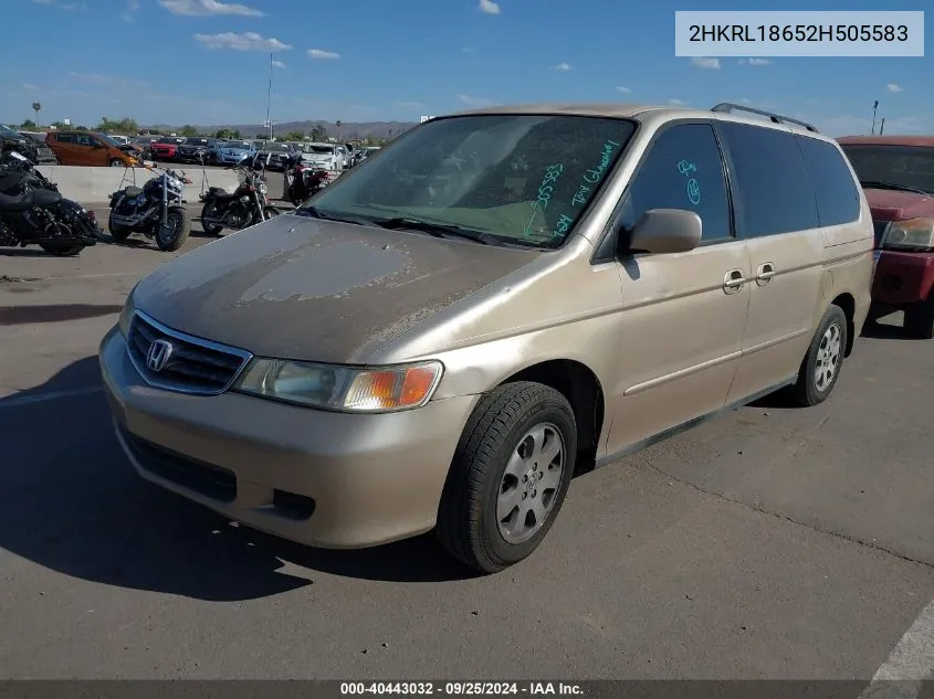 2002 Honda Odyssey Ex VIN: 2HKRL18652H505583 Lot: 40443032