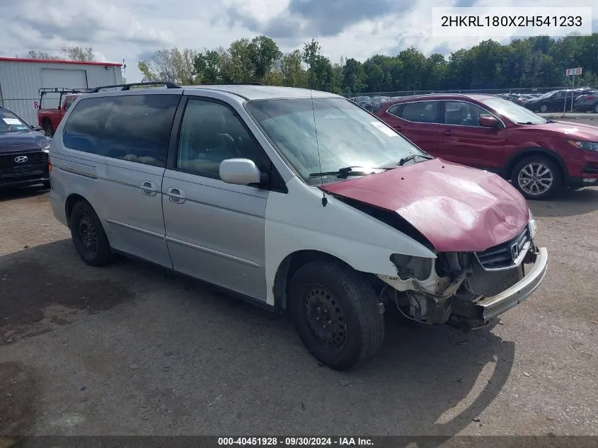 2002 Honda Odyssey Exl VIN: 2HKRL180X2H541233 Lot: 40451928