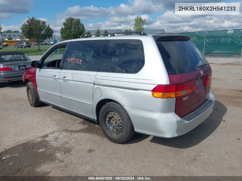 2002 Honda Odyssey Exl VIN: 2HKRL180X2H541233 Lot: 40451928