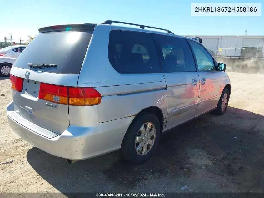 2002 Honda Odyssey Ex VIN: 2HKRL18672H558186 Lot: 40493201