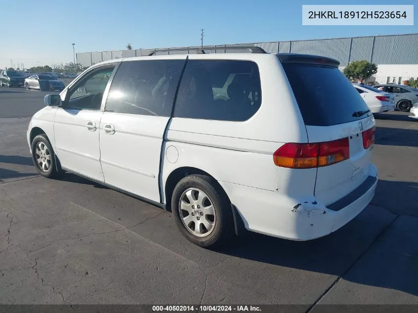 2002 Honda Odyssey Ex-L VIN: 2HKRL18912H523654 Lot: 40502014