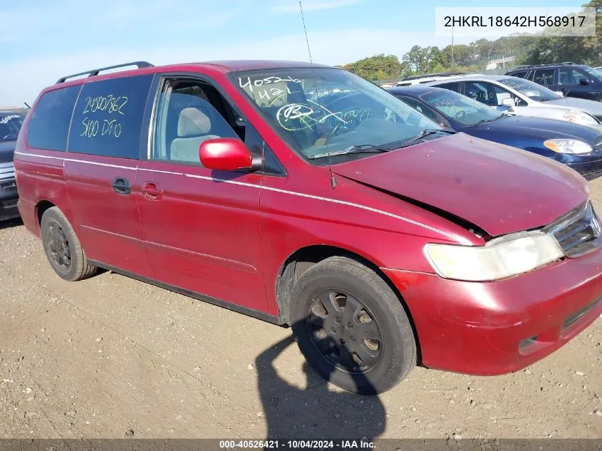 2002 Honda Odyssey Ex VIN: 2HKRL18642H568917 Lot: 40526421