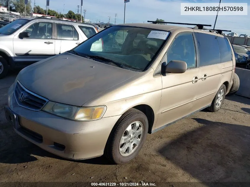 2002 Honda Odyssey Ex-L VIN: 2HKRL18082H570598 Lot: 40631229