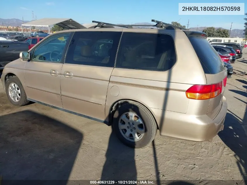 2002 Honda Odyssey Ex-L VIN: 2HKRL18082H570598 Lot: 40631229