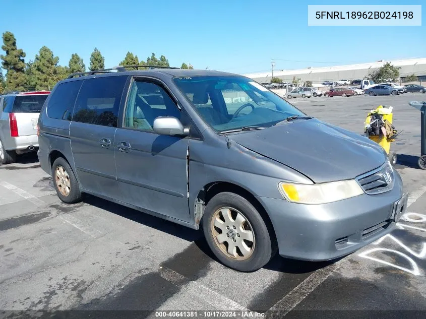 2002 Honda Odyssey Ex-L VIN: 5FNRL18962B024198 Lot: 40641381