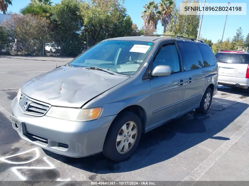 2002 Honda Odyssey Ex-L VIN: 5FNRL18962B024198 Lot: 40641381