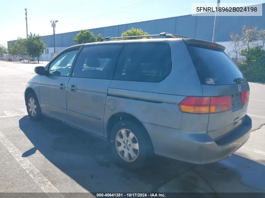 2002 Honda Odyssey Ex-L VIN: 5FNRL18962B024198 Lot: 40641381