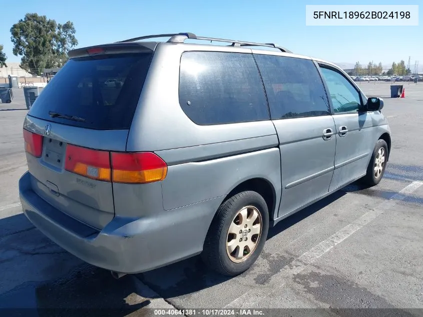 2002 Honda Odyssey Ex-L VIN: 5FNRL18962B024198 Lot: 40641381