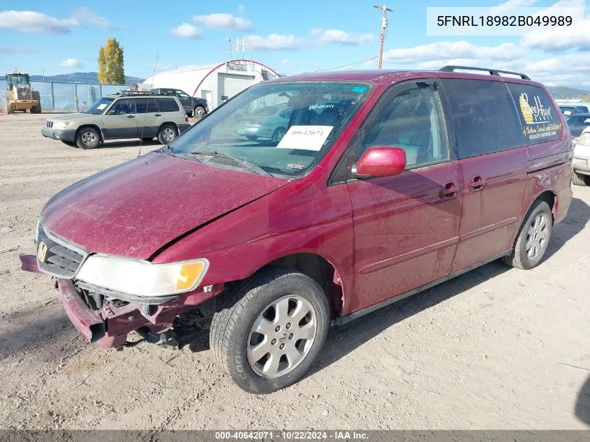 2002 Honda Odyssey Ex-L VIN: 5FNRL18982B049989 Lot: 40642071