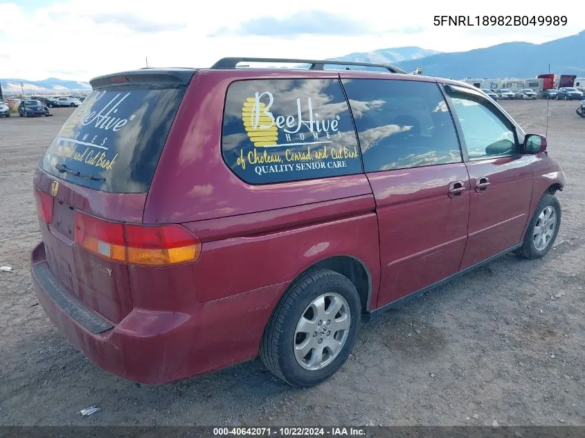 2002 Honda Odyssey Ex-L VIN: 5FNRL18982B049989 Lot: 40642071