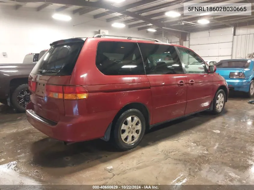 2002 Honda Odyssey Ex VIN: 5FNRL18602B030665 Lot: 40650629