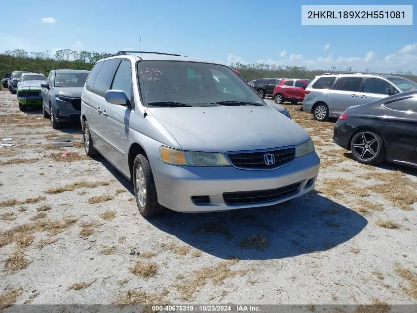 2002 Honda Odyssey Ex-L VIN: 2HKRL189X2H551081 Lot: 40675319