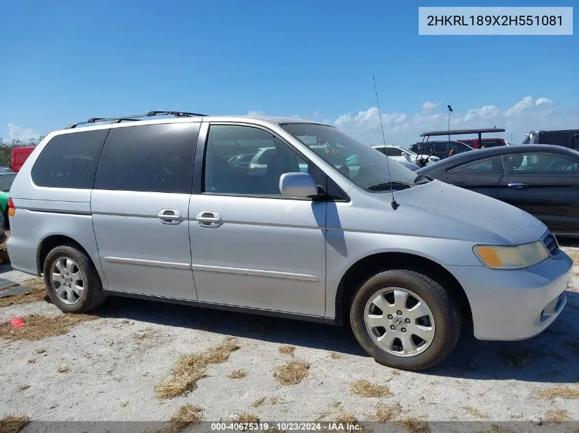 2002 Honda Odyssey Ex-L VIN: 2HKRL189X2H551081 Lot: 40675319