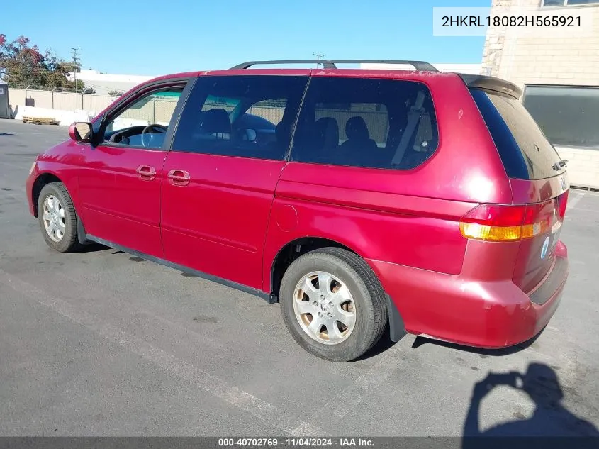 2002 Honda Odyssey Ex-L VIN: 2HKRL18082H565921 Lot: 40702769