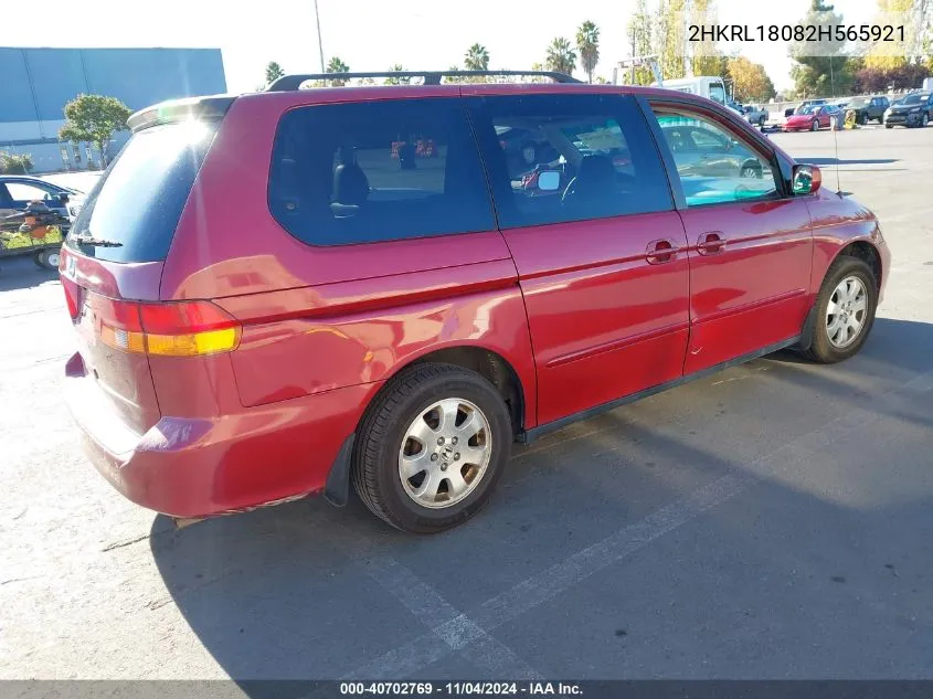 2002 Honda Odyssey Ex-L VIN: 2HKRL18082H565921 Lot: 40702769