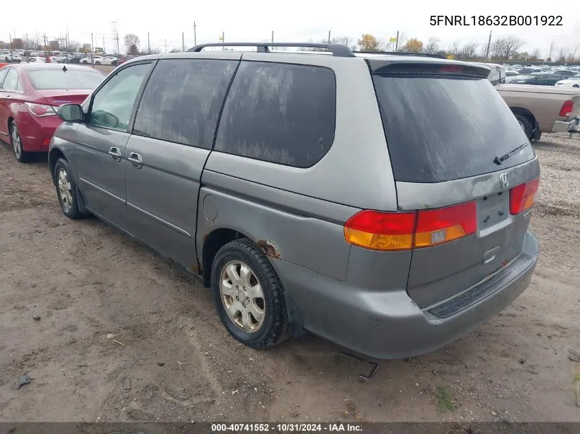 2002 Honda Odyssey Ex VIN: 5FNRL18632B001922 Lot: 40741552