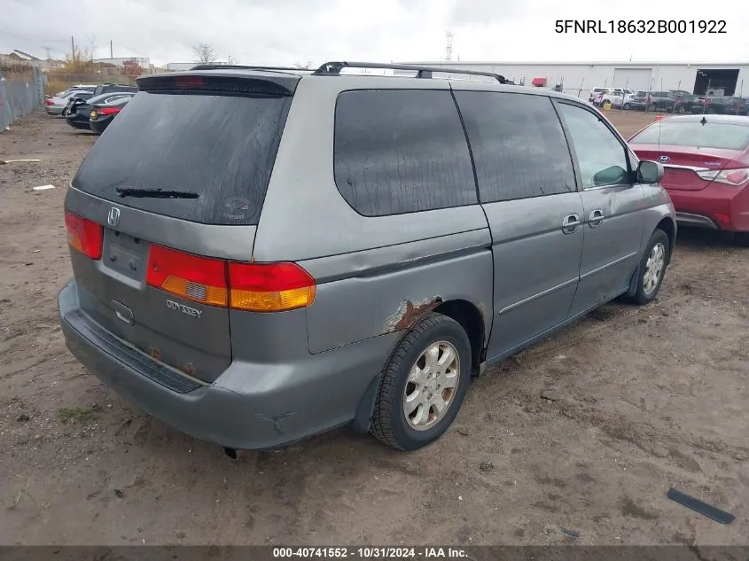 2002 Honda Odyssey Ex VIN: 5FNRL18632B001922 Lot: 40741552