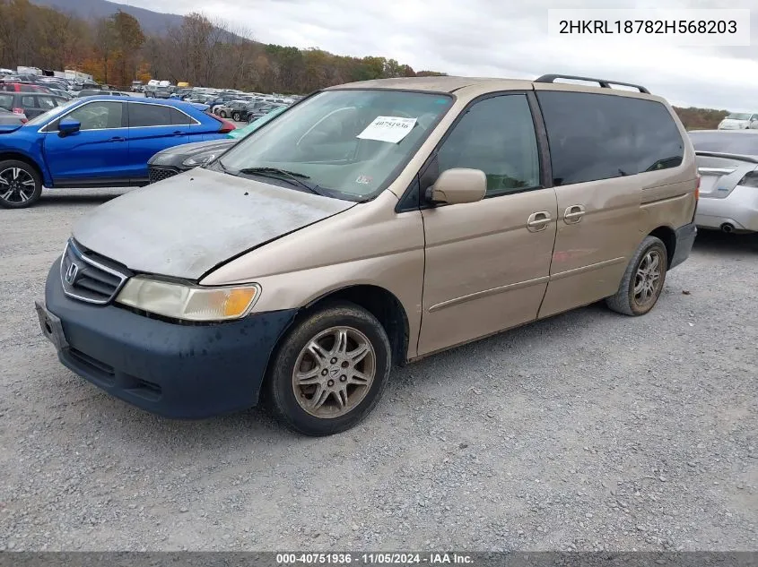 2002 Honda Odyssey Ex-L VIN: 2HKRL18782H568203 Lot: 40751936