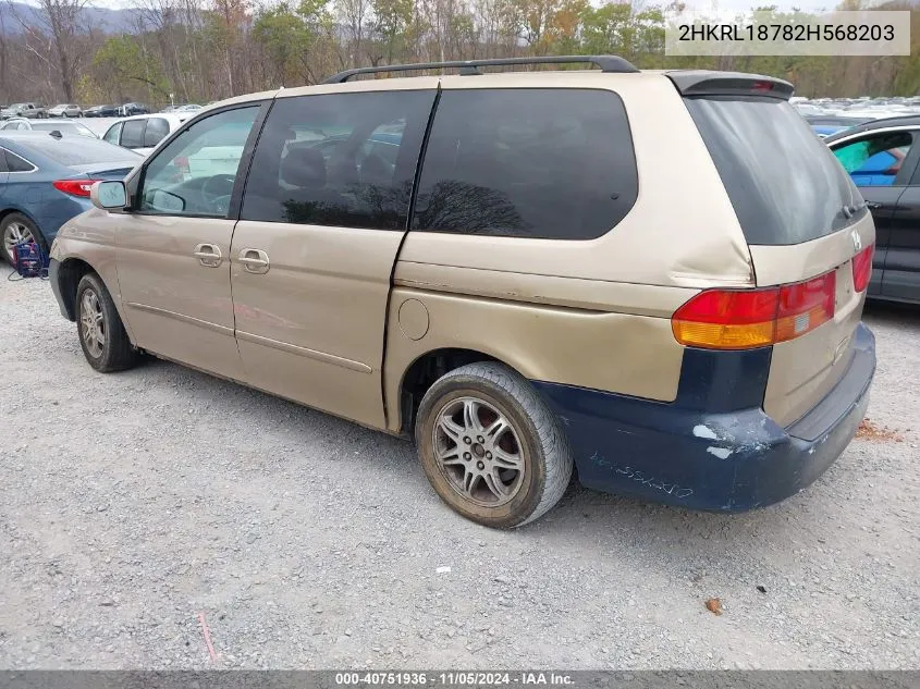 2002 Honda Odyssey Ex-L VIN: 2HKRL18782H568203 Lot: 40751936