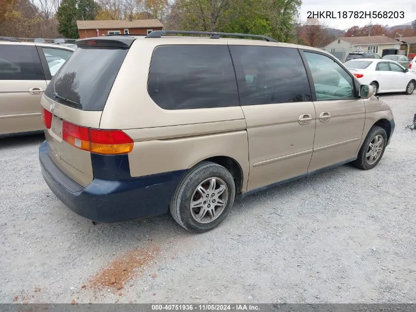 2002 Honda Odyssey Ex-L VIN: 2HKRL18782H568203 Lot: 40751936