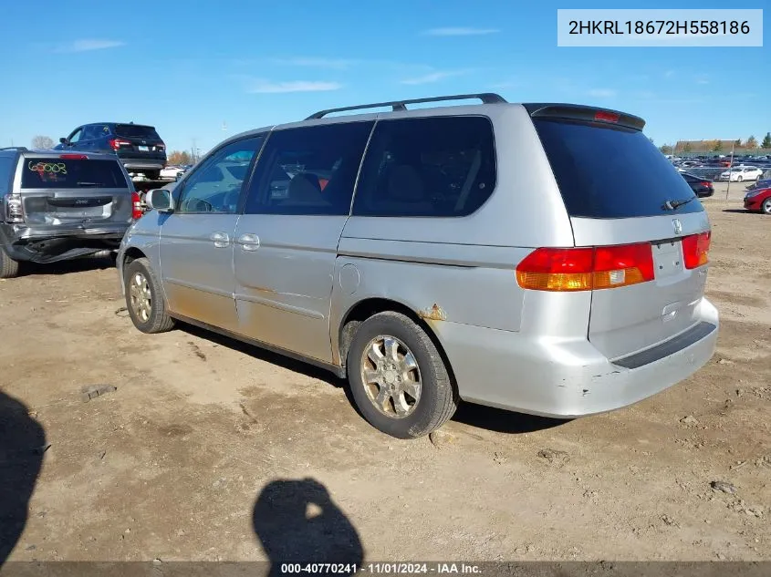 2002 Honda Odyssey Ex VIN: 2HKRL18672H558186 Lot: 40770241