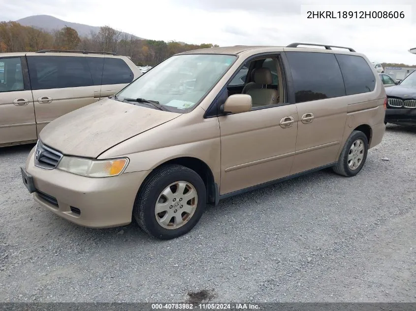 2002 Honda Odyssey Ex-L VIN: 2HKRL18912H008606 Lot: 40783982