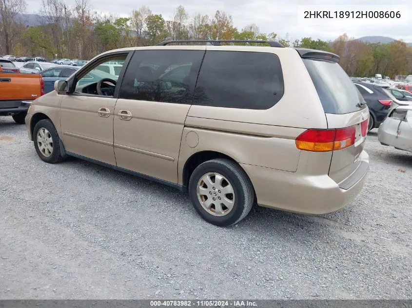 2002 Honda Odyssey Ex-L VIN: 2HKRL18912H008606 Lot: 40783982