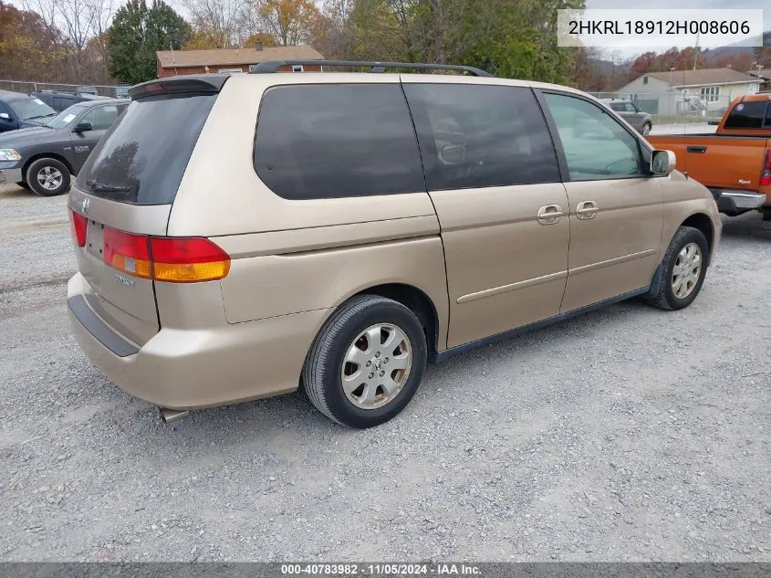 2002 Honda Odyssey Ex-L VIN: 2HKRL18912H008606 Lot: 40783982