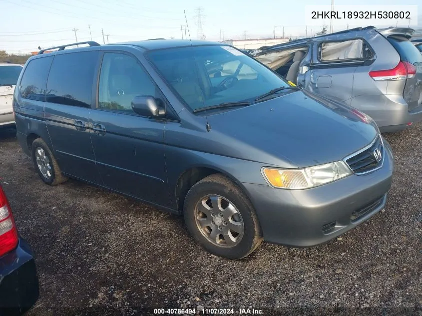 2002 Honda Odyssey Ex-L VIN: 2HKRL18932H530802 Lot: 40786494