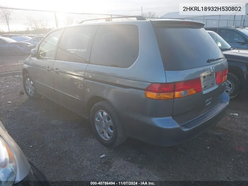 2002 Honda Odyssey Ex-L VIN: 2HKRL18932H530802 Lot: 40786494