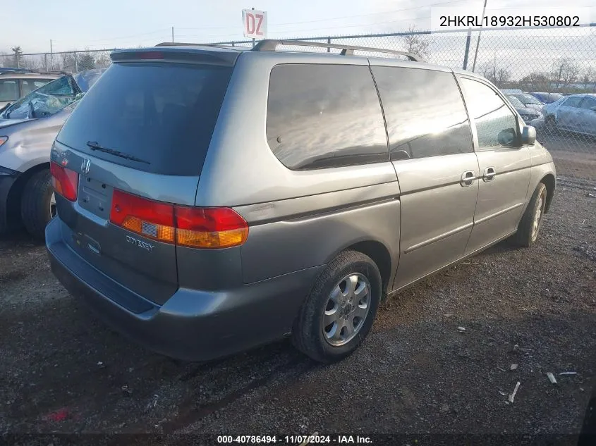 2002 Honda Odyssey Ex-L VIN: 2HKRL18932H530802 Lot: 40786494