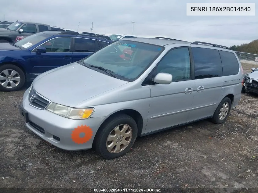 2002 Honda Odyssey Ex VIN: 5FNRL186X2B014540 Lot: 40832894