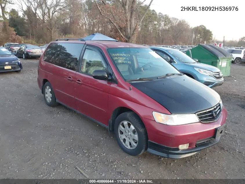 2002 Honda Odyssey Ex-L VIN: 2HKRL18092H536976 Lot: 40866644