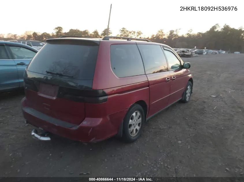 2002 Honda Odyssey Ex-L VIN: 2HKRL18092H536976 Lot: 40866644