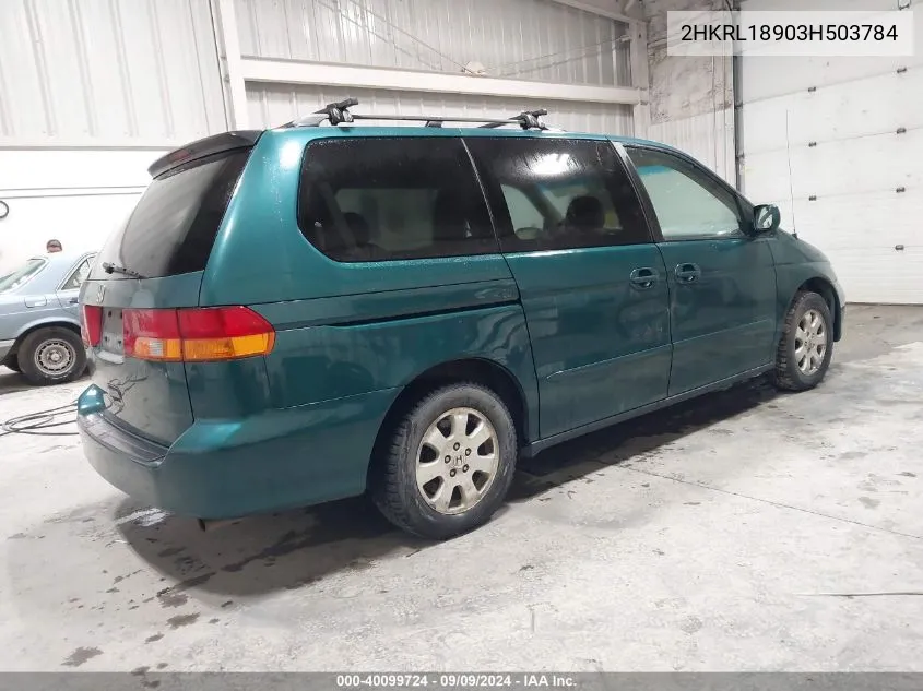 2003 Honda Odyssey Ex-L VIN: 2HKRL18903H503784 Lot: 40099724