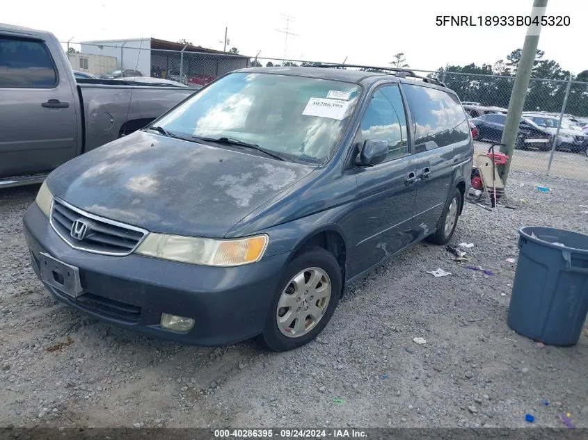 2003 Honda Odyssey Ex-L VIN: 5FNRL18933B045320 Lot: 40286395