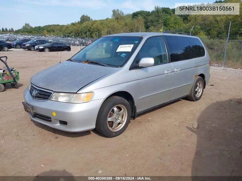 2003 Honda Odyssey Ex-L VIN: 5FNRL18003B150561 Lot: 40350388