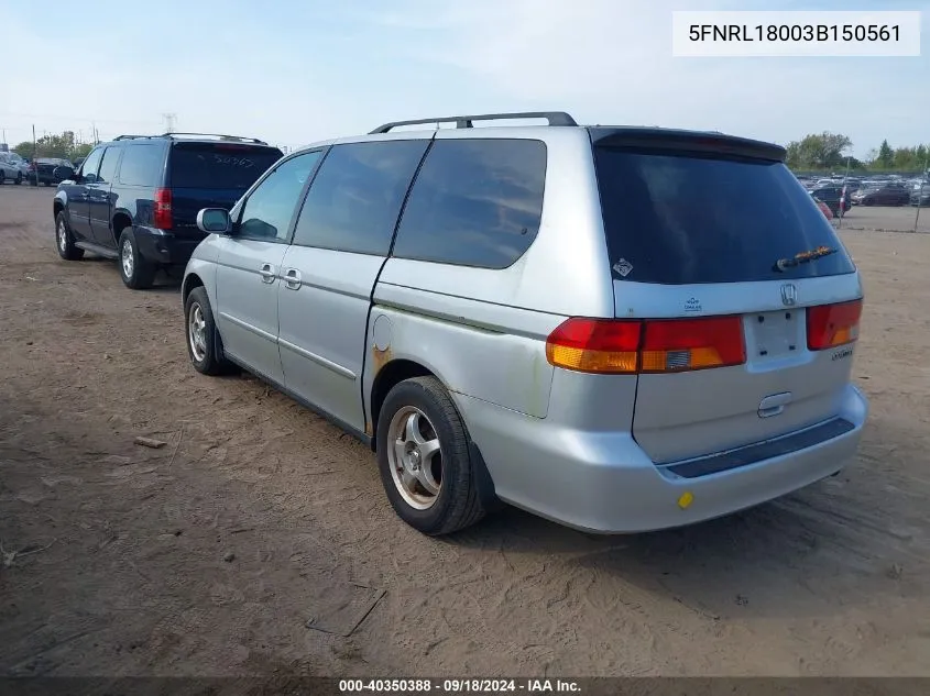 2003 Honda Odyssey Ex-L VIN: 5FNRL18003B150561 Lot: 40350388