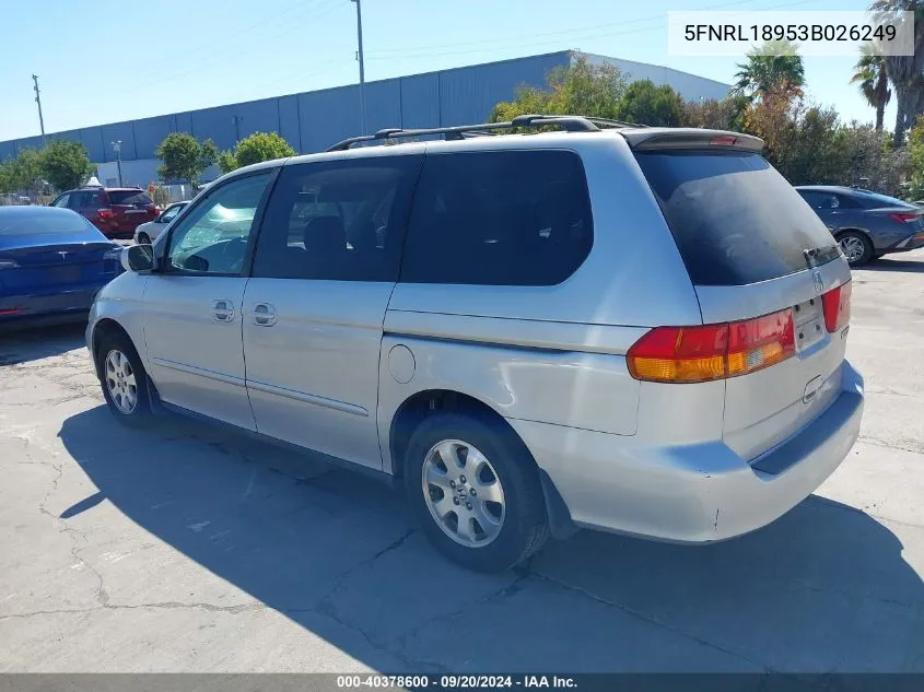 2003 Honda Odyssey Ex-L VIN: 5FNRL18953B026249 Lot: 40378600