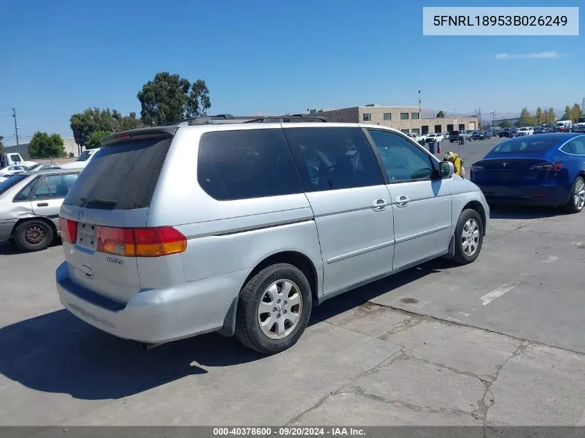 2003 Honda Odyssey Ex-L VIN: 5FNRL18953B026249 Lot: 40378600