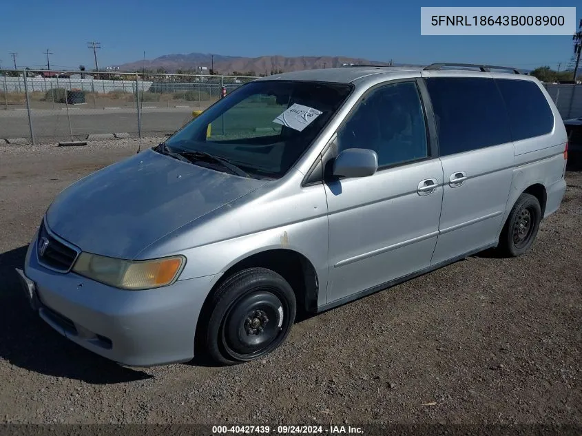 2003 Honda Odyssey Ex VIN: 5FNRL18643B008900 Lot: 40427439