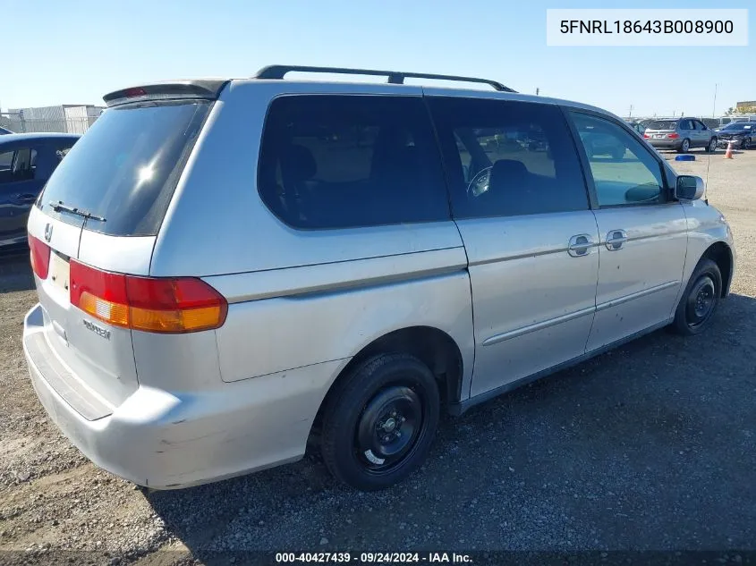 2003 Honda Odyssey Ex VIN: 5FNRL18643B008900 Lot: 40427439