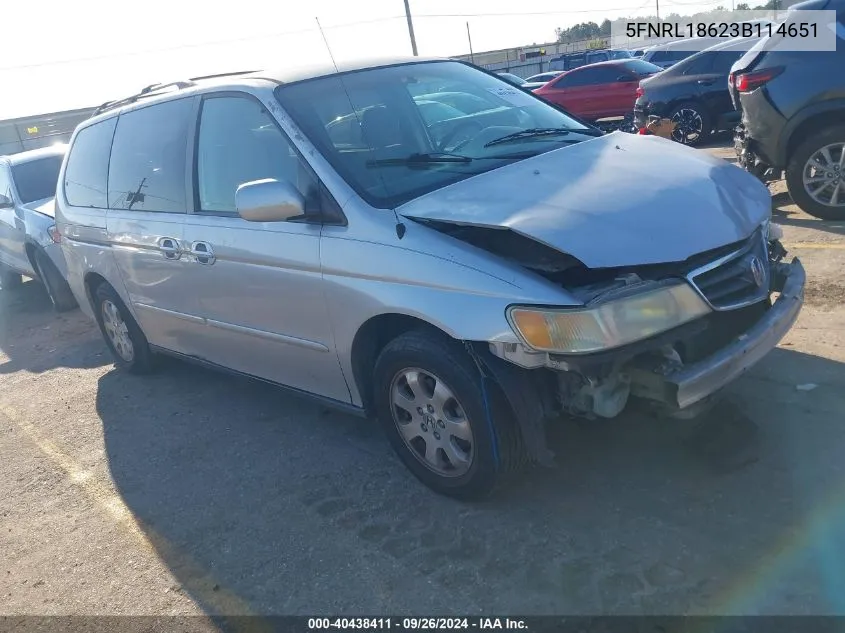 2003 Honda Odyssey Ex VIN: 5FNRL18623B114651 Lot: 40438411