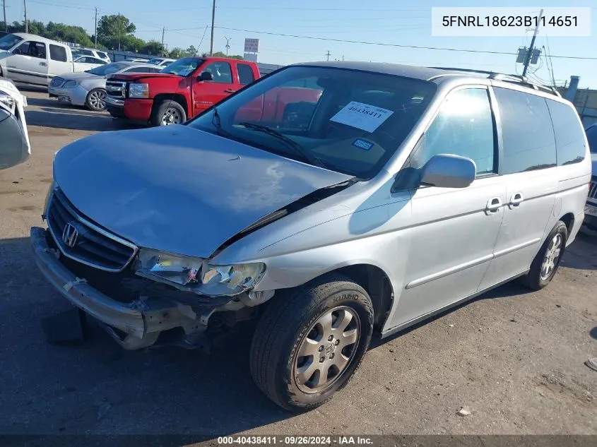 2003 Honda Odyssey Ex VIN: 5FNRL18623B114651 Lot: 40438411